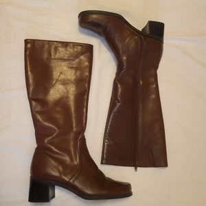 Naturalizer brown leather boots with block heel, size 6.5